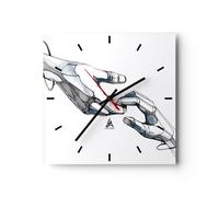 Horloge murale en verre 30x30cm Silencieuse Surréalisme Mains Aide Wall Clock