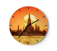 Horloge murale en verre 30x30cm Silencieuse temple asie Wall Clock Decoration