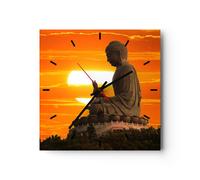 Horloge murale en verre 30x30cm Silencieuse temple Bouddha Wall Clock Decoration