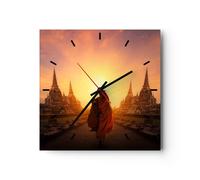 Horloge murale en verre 30x30cm Silencieuse temple moine Wall Clock Decoration