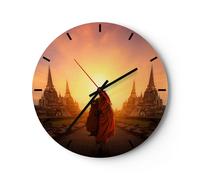 Horloge murale en verre 30x30cm Silencieuse temple moine Wall Clock Decoration