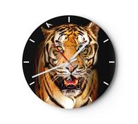 Horloge murale en verre 30x30cm Silencieuse tigre animal Wall Clock Decoration