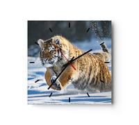 Horloge murale en verre 30x30cm Silencieuse tigre animal Wall Clock Decoration
