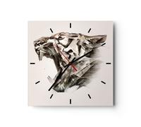 Horloge murale en verre 30x30cm Silencieuse tigre animal Wall Clock Decoration