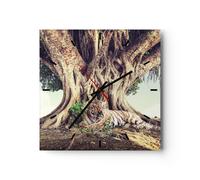 Horloge murale en verre 30x30cm Silencieuse Tigre Sauvage Arbre Wall Clock