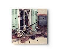 Horloge murale en verre 30x30cm Silencieuse Vélos Vintage Immeuble Wall Clock