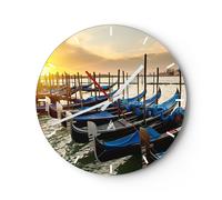 Horloge murale en verre 30x30cm Silencieuse Venise gondole Wall Clock Decoration