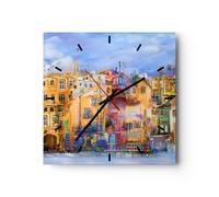 Horloge murale en verre 30x30cm Silencieuse vieille ville immeuble Wall Clock