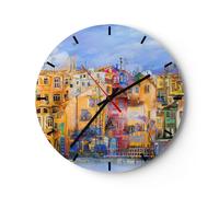 Horloge murale en verre 30x30cm Silencieuse vieille ville immeuble Wall Clock