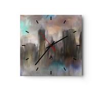 Horloge murale en verre 30x30cm Silencieuse ville abstraction Wall Clock
