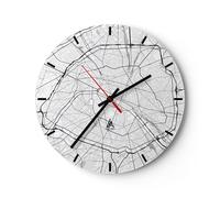 Horloge murale en verre 30x30cm Silencieuse Ville Carte Paris Wall Clock