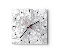 Horloge murale en verre 30x30cm Silencieuse Ville Carte Rome Wall Clock