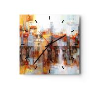 Horloge murale en verre 30x30cm Silencieuse ville immeuble Wall Clock Decoration