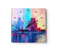 Horloge murale en verre 30x30cm Silencieuse ville maison rue Wall Clock