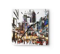 Horloge murale en verre 30x30cm Silencieuse ville rue maison Wall Clock