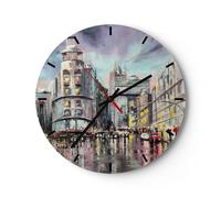Horloge murale en verre 30x30cm Silencieuse ville rue maison Wall Clock
