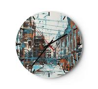 Horloge murale en verre 30x30cm Silencieuse ville rue maison Wall Clock