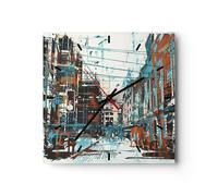 Horloge murale en verre 30x30cm Silencieuse ville rue maison Wall Clock