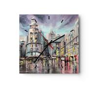 Horloge murale en verre 30x30cm Silencieuse ville rue maison Wall Clock