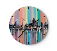 Horloge murale en verre 30x30cm Silencieuse ville vue eau Wall Clock Decoration