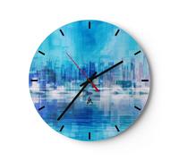 Horloge murale en verre 30x30cm Silencieuse ville vue eau Wall Clock Decoration