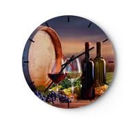 Horloge murale en verre 30x30cm Silencieuse vin vignoble été Wall Clock