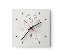 Horloge murale en verre 30x30cm Silencieuse Visage Ligne Esquisse Wall Clock