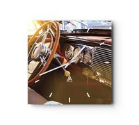 Horloge murale en verre 30x30cm Silencieuse Voiture Rétro Millésime Wall Clock