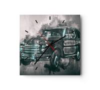 Horloge murale en verre 30x30cm Silencieuse voiture rétro Wall Clock Decoration