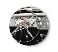 Horloge murale en verre 30x30cm Silencieuse Volant Voiture Vintage Wall Clock