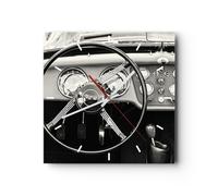 Horloge murale en verre 30x30cm Silencieuse Volant Voiture Vintage Wall Clock
