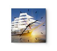 Horloge murale en verre 30x30cm Silencieuse yacht mer vague Wall Clock