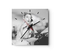 Horloge murale en verre 30x30cm Vintage Noir Et Blanc Téléphoner Wall Clock