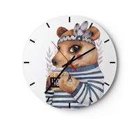 Horloge murale en verre 40x40cm Anthropomorphisation Ours Pour Enfants