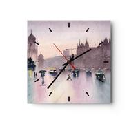 Horloge murale en verre 40x40cm Aquarelle Ville Monuments Historiques Wall Clock