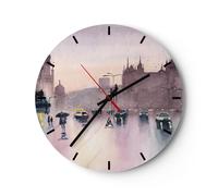Horloge murale en verre 40x40cm Aquarelle Ville Monuments Historiques Wall Clock