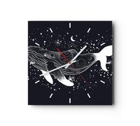 Horloge murale en verre 40x40cm Baleine Noir Et Blanc Graphiques Wall Clock