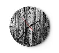 Horloge murale en verre 40x40cm Bouleaux Forest Monochrome Wall Clock