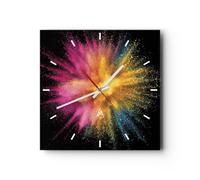 Horloge Murale Design Moderne Coloré Poussière Explosion 40x40cm Grand Pendule Murale en Verre Cuisine Salon Chambre Silencieuse Originale Wall Clock Décoration Murale Art Wall Decor C3AC40x40-4529