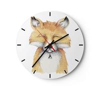 Horloge murale en verre 40x40cm Dessin animé renard enfant Wall Clock