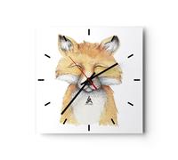 Horloge murale en verre 40x40cm Dessin animé renard enfant Wall Clock