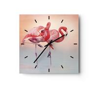 Horloge murale en verre 40x40cm Flamants Roses Exotisme Oiseaux Wall Clock