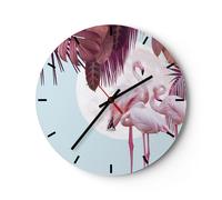 Horloge murale en verre 40x40cm Flamants Roses Palmiers Lune Wall Clock