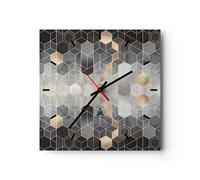 Horloge murale en verre 40x40cm Géométrique Abstraction Hexagones Wall Clock