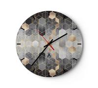 Horloge murale en verre 40x40cm Géométrique Abstraction Hexagones Wall Clock