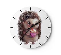 Horloge murale en verre 40x40cm Hérisson Cupcake Pour Enfants Wall Clock