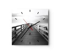 Horloge murale en verre 40x40cm Jetée Point De Vue Noir Et Blanc Wall Clock