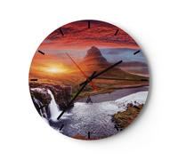 Horloge murale en verre 40x40cm Kirkjufell Chute D'Eau Montagne Wall Clock