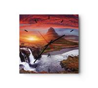 Horloge murale en verre 40x40cm Kirkjufell Chute D'Eau Montagne Wall Clock