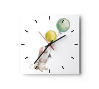 Horloge murale en verre 40x40cm Lapin Ballons Pour Enfants Wall Clock